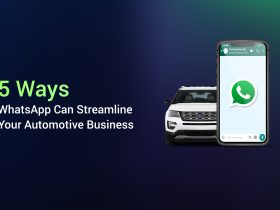 Illustration of a car with WhatsApp logo showcasing the integration of the communication platform in the automotive industry